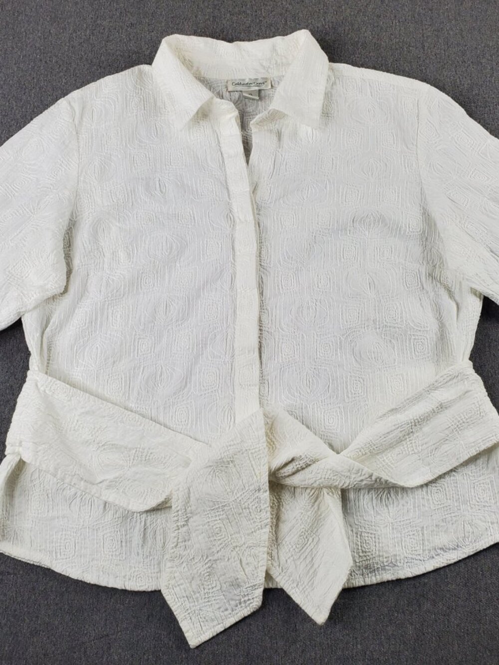 Coldwater Creek Women's XL Top White Embroidered Button Up Shirt 3/4 Sleeve